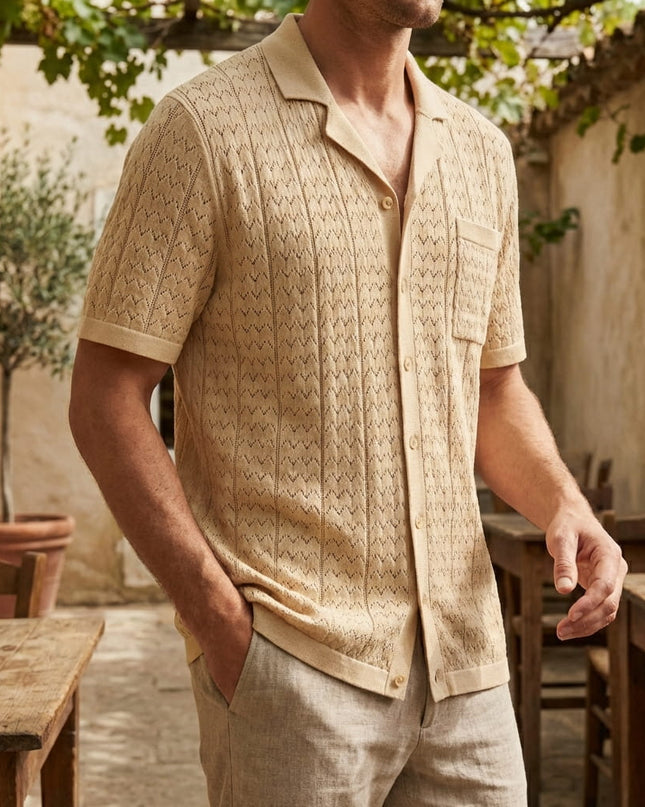Men’s Short Sleeve Shirt – Button-Up with Pattern & Chest Pocket