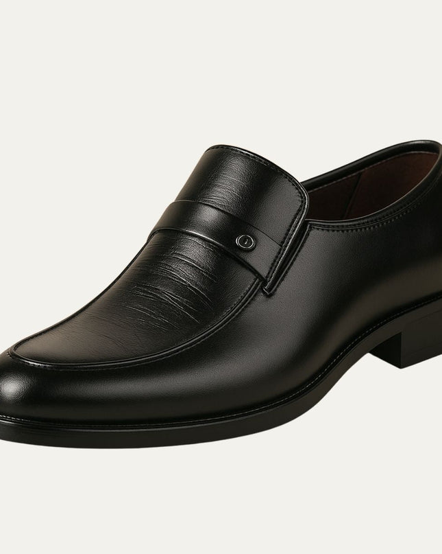 Men’s Slip-On Dress Shoes with Apron Toe and Low Block Heel