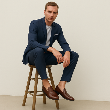 Men’s Slip-On Dress Shoes with Apron Toe and Low Block Heel