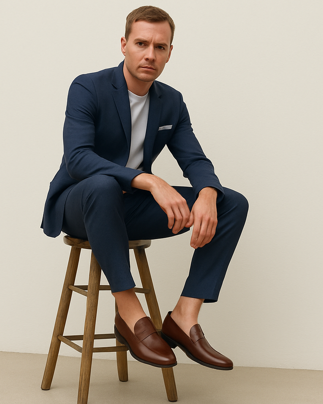 Men’s Slip-On Dress Shoes with Apron Toe and Low Block Heel