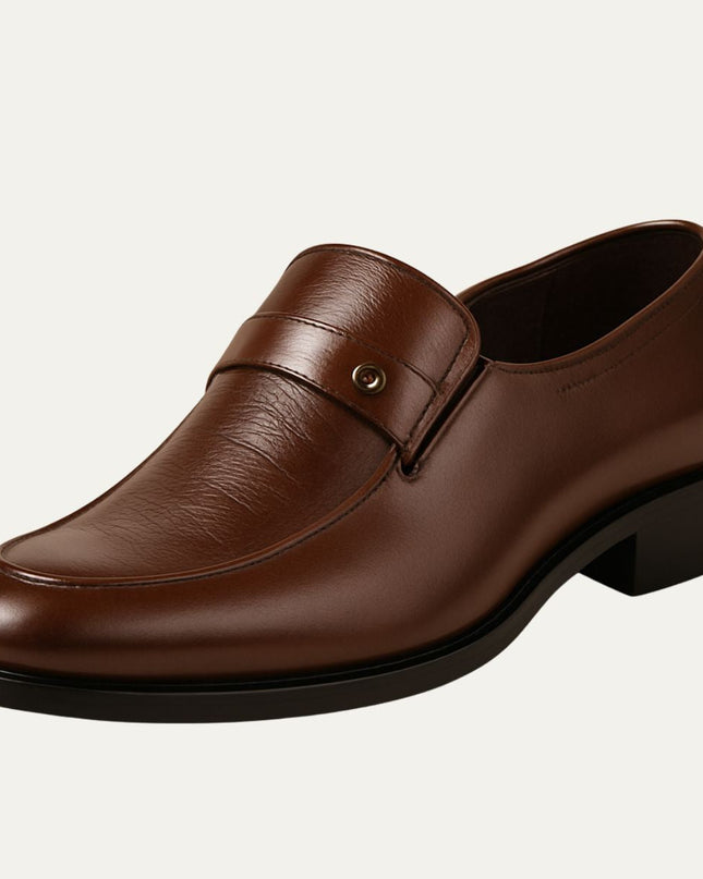 Men’s Slip-On Dress Shoes with Apron Toe and Low Block Heel