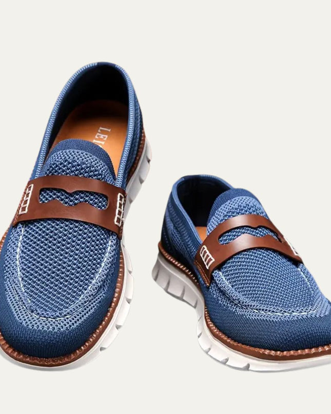 Men’s Slip-On Loafers with Mesh Upper and Contrast Strap
