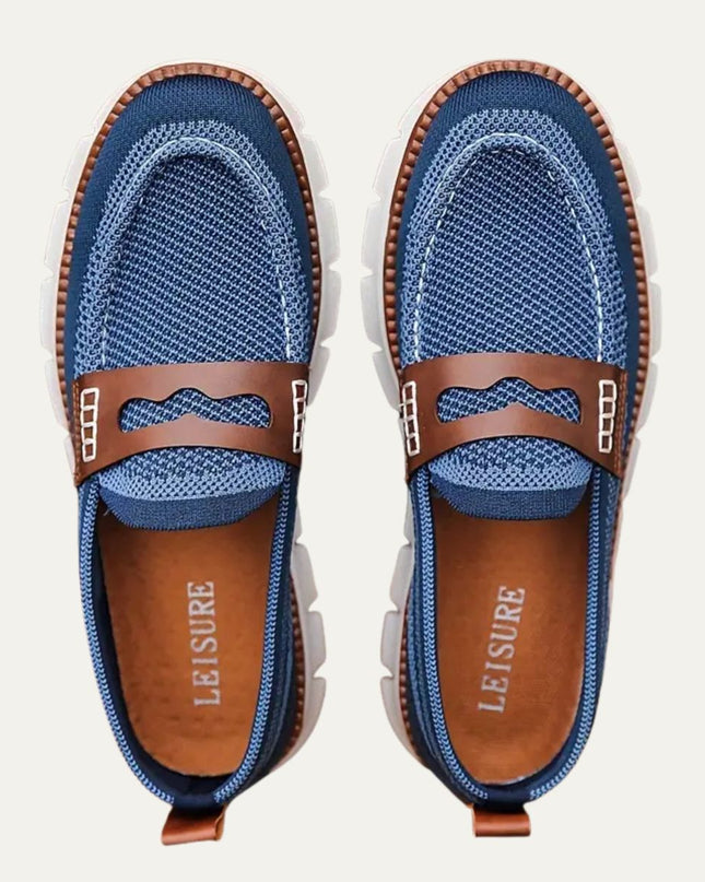 Men’s Slip-On Loafers with Mesh Upper and Contrast Strap