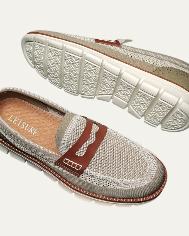 Men’s Slip-On Loafers with Mesh Upper and Contrast Strap