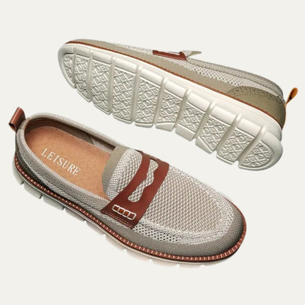Men’s Slip-On Loafers with Mesh Upper and Contrast Strap