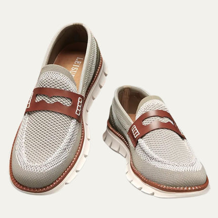 Men’s Slip-On Loafers with Mesh Upper and Contrast Strap