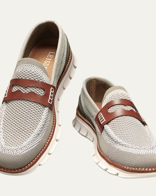 Men’s Slip-On Loafers with Mesh Upper and Contrast Strap