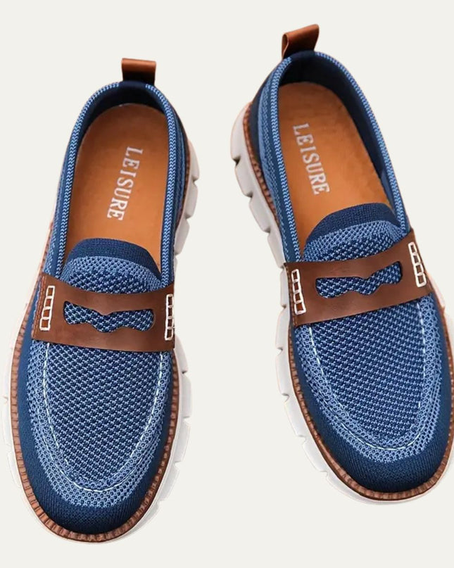 Men’s Slip-On Loafers with Mesh Upper and Contrast Strap