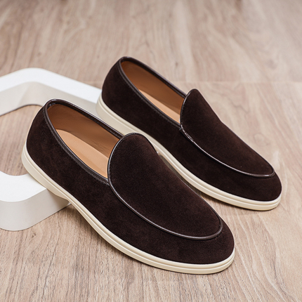 Men’s Slip-On Loafers with Rounded Toe and Flat Sole