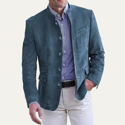 Men’s Stand Collar Button-Front Suede Jacket