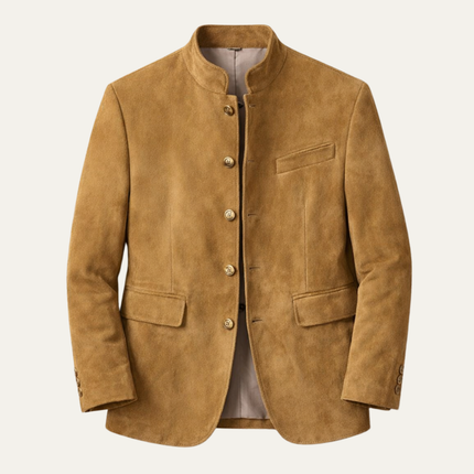 Men’s Stand Collar Button-Front Suede Jacket
