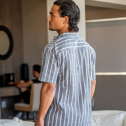 Men’s Striped Band Collar Shirt
