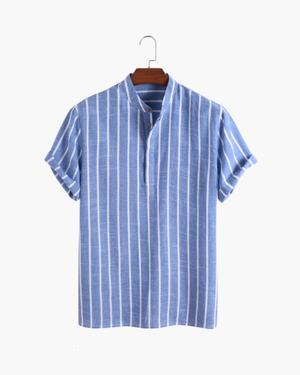 Men’s Striped Band Collar Shirt