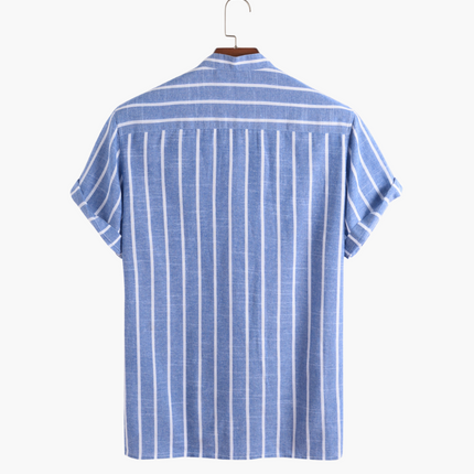 Men’s Striped Band Collar Shirt