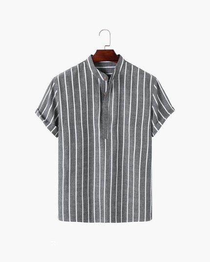Men’s Striped Band Collar Shirt