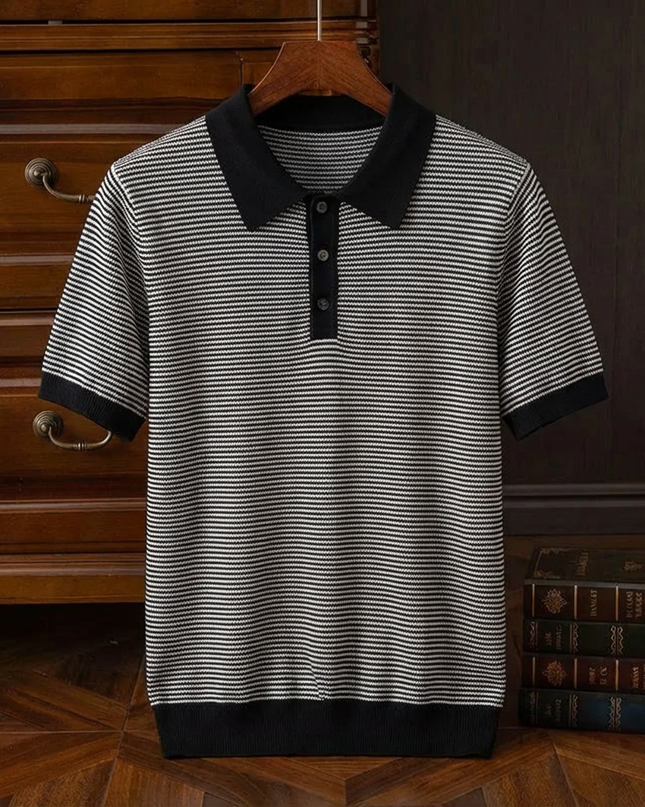 Men’s Striped Knit Polo Shirt