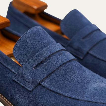 Men’s Suede Penny Loafers with Almond Toe and Low Heel