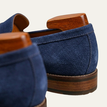 Men’s Suede Penny Loafers with Almond Toe and Low Heel