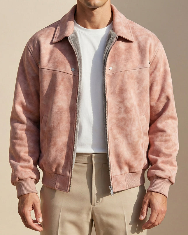 Men’s Suede Zip-Up Bomber Jacket