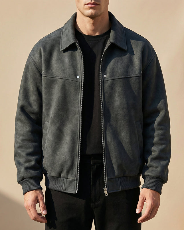 Men’s Suede Zip-Up Bomber Jacket