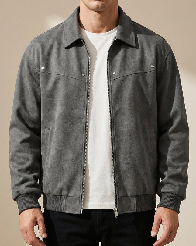 Men’s Suede Zip-Up Bomber Jacket