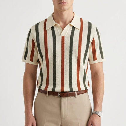 Men’s Summer Knit Polo – Vertical Stripe Shirt