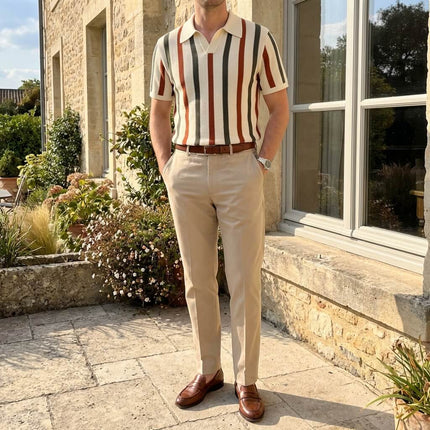 Men’s Summer Knit Polo – Vertical Stripe Shirt