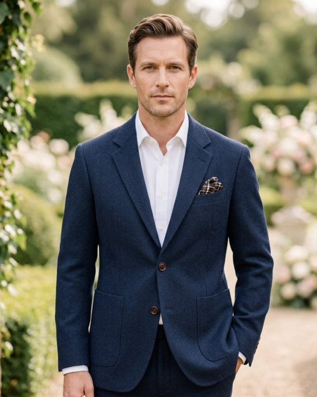 Men’s Textured Blazer with Notch Lapel and Patch Pockets