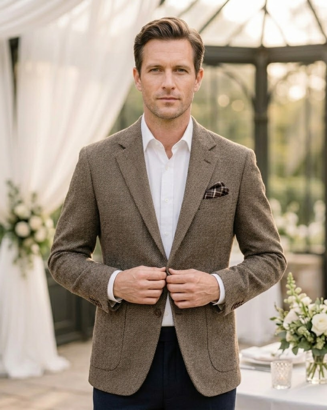Men’s Textured Blazer with Notch Lapel and Patch Pockets