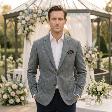 Men’s Textured Blazer with Notch Lapel and Patch Pockets