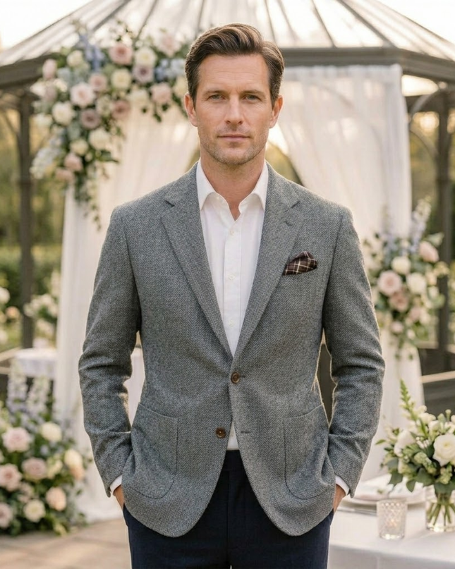Men’s Textured Blazer with Notch Lapel and Patch Pockets