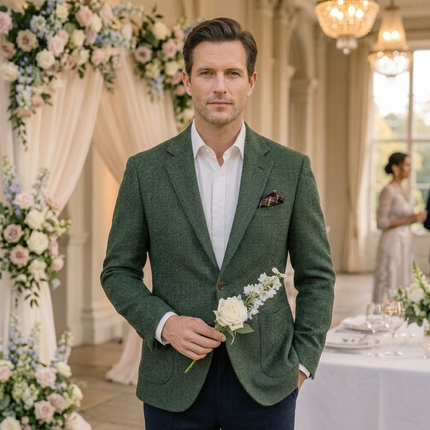 Men’s Textured Blazer with Notch Lapel and Patch Pockets