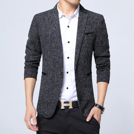 Men’s Textured Blazer with Notch Lapel and Single-Button Closure