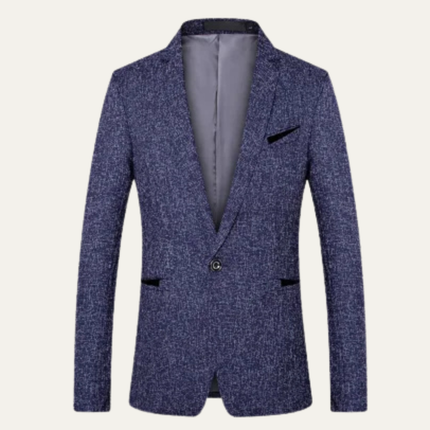 Men’s Textured Blazer with Notch Lapel and Single-Button Closure