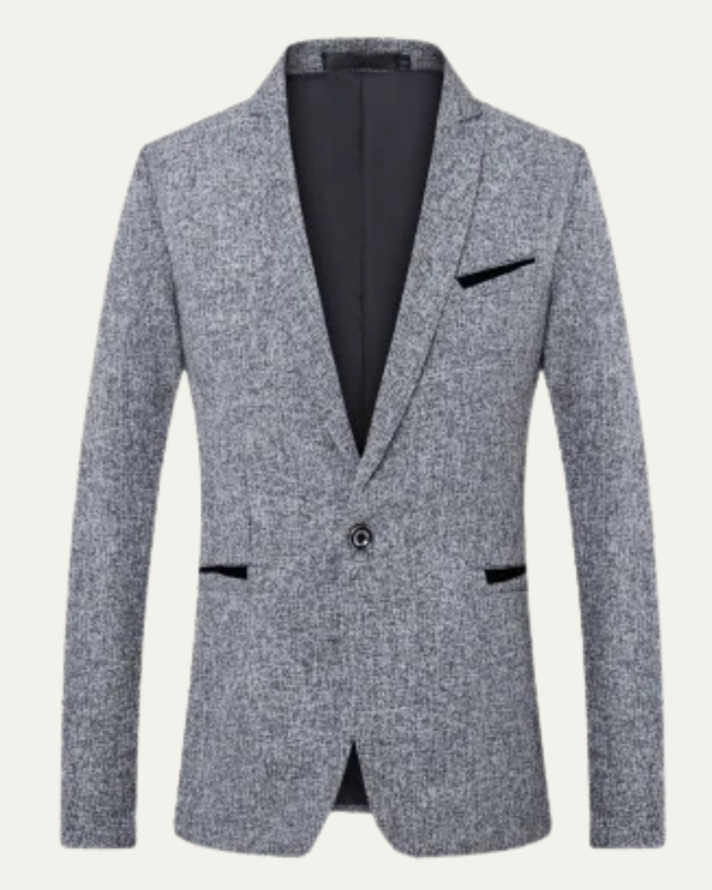 Men’s Textured Blazer with Notch Lapel and Single-Button Closure