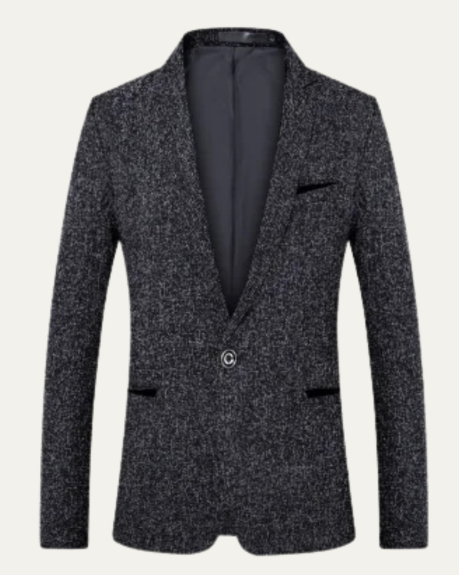 Men’s Textured Blazer with Notch Lapel and Single-Button Closure