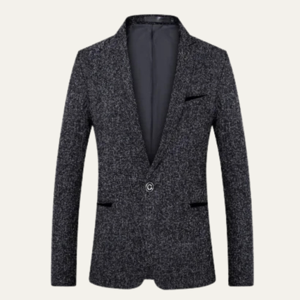 Men’s Textured Blazer with Notch Lapel and Single-Button Closure