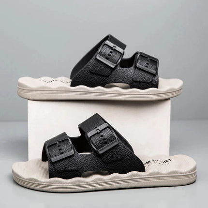 Men’s Textured Double-Strap Comfort Slides