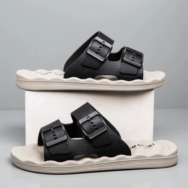 Men’s Textured Double-Strap Comfort Slides