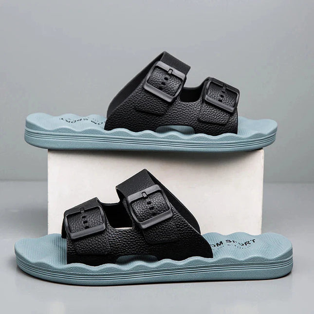 Men’s Textured Double-Strap Comfort Slides