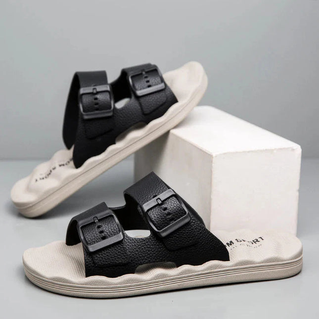 Men’s Textured Double-Strap Comfort Slides