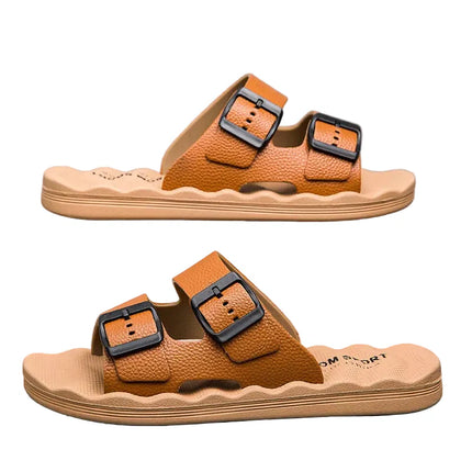 Men’s Textured Double-Strap Comfort Slides