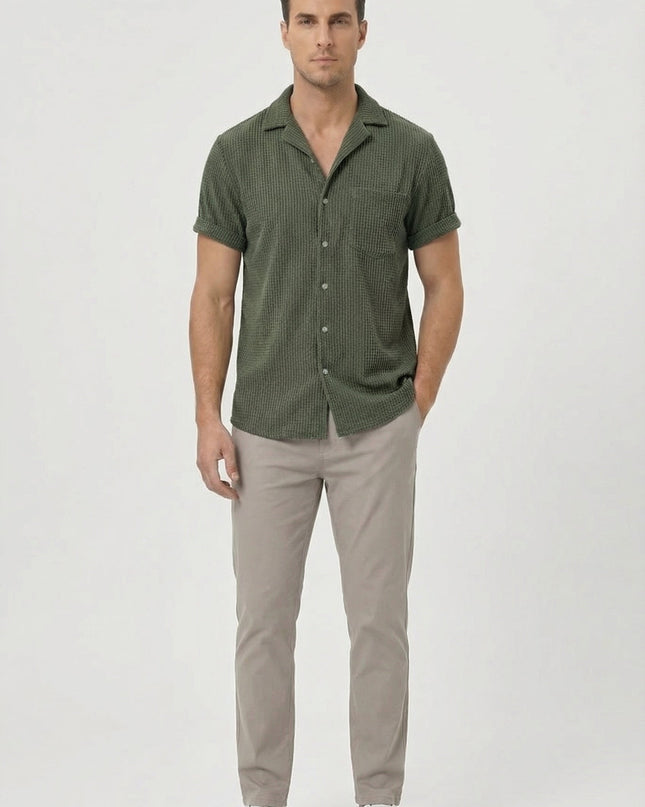 Men’s Textured Open Collar Shirt