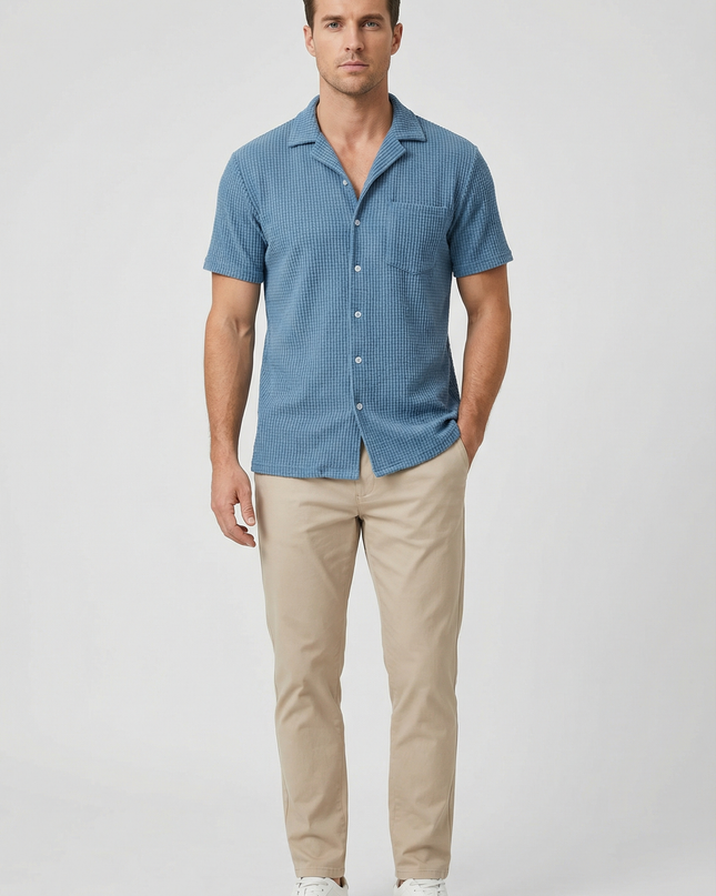 Men’s Textured Open Collar Shirt