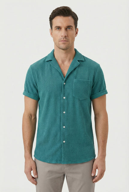 Men’s Textured Open Collar Shirt
