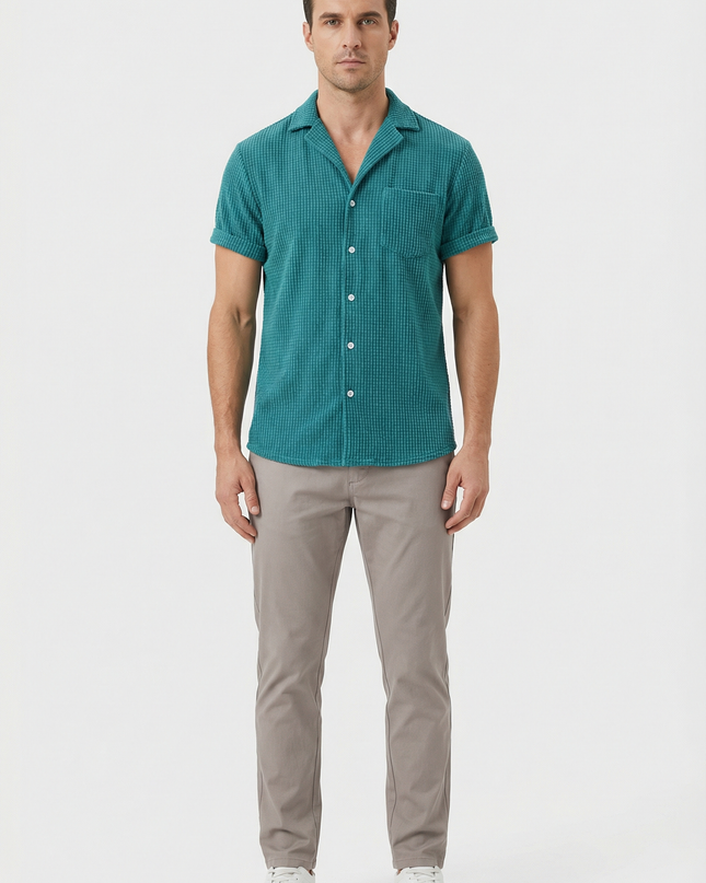 Men’s Textured Open Collar Shirt