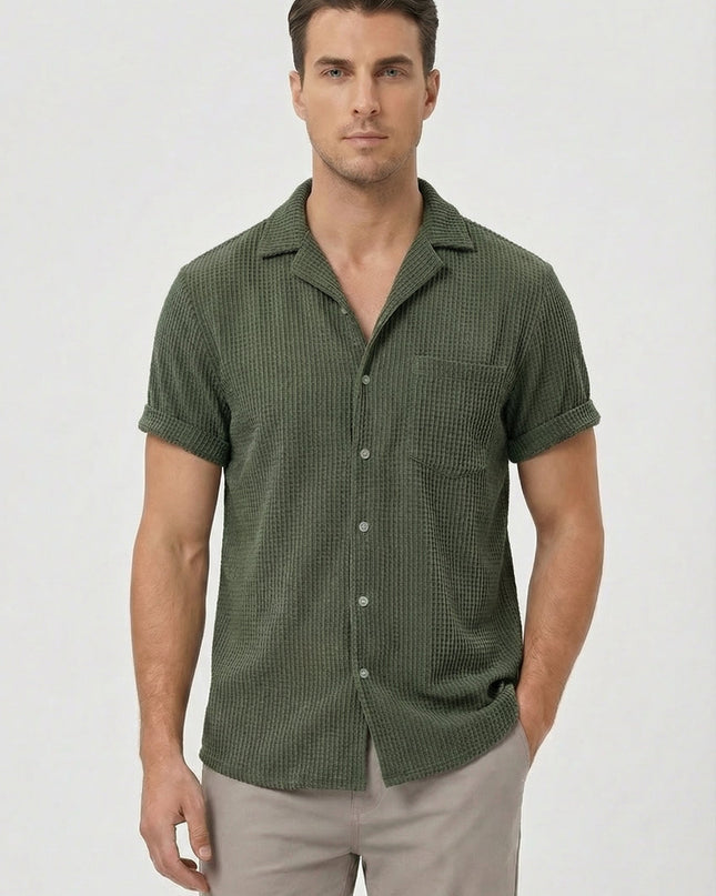 Men’s Textured Open Collar Shirt