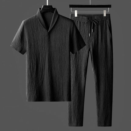 Men’s Textured Short Sleeve Top and Pants Set