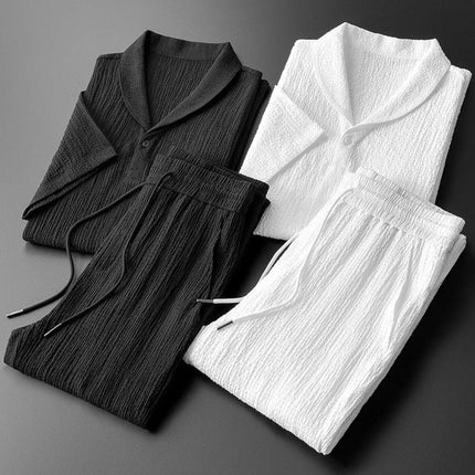 Men’s Textured Short Sleeve Top and Pants Set