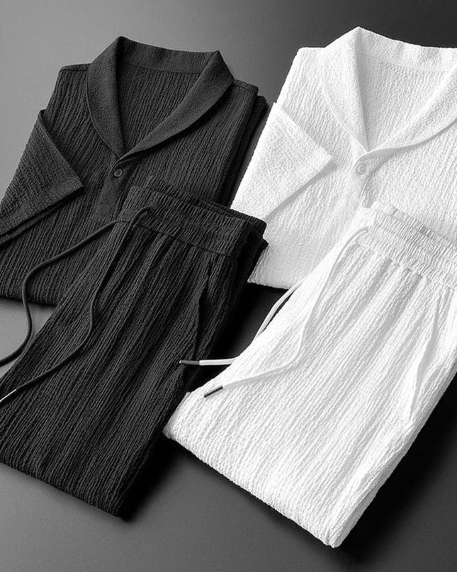 Men’s Textured Short Sleeve Top and Pants Set